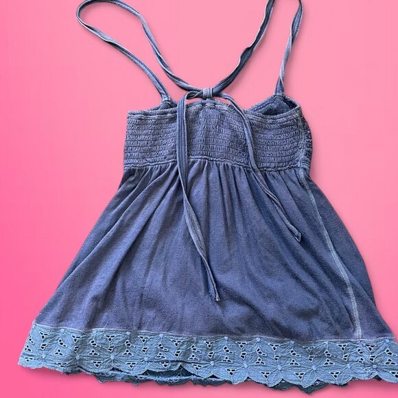 Abercrombie Fitch womens m vintage y2k navy blue babydoll top preppy - Picture 2 of 5